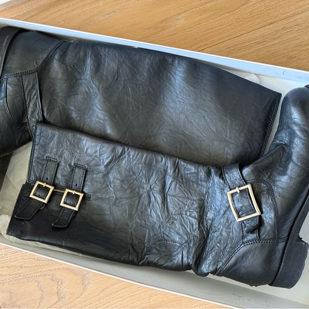 Jimmy Choo Black Leather Boots with Buckle Accents